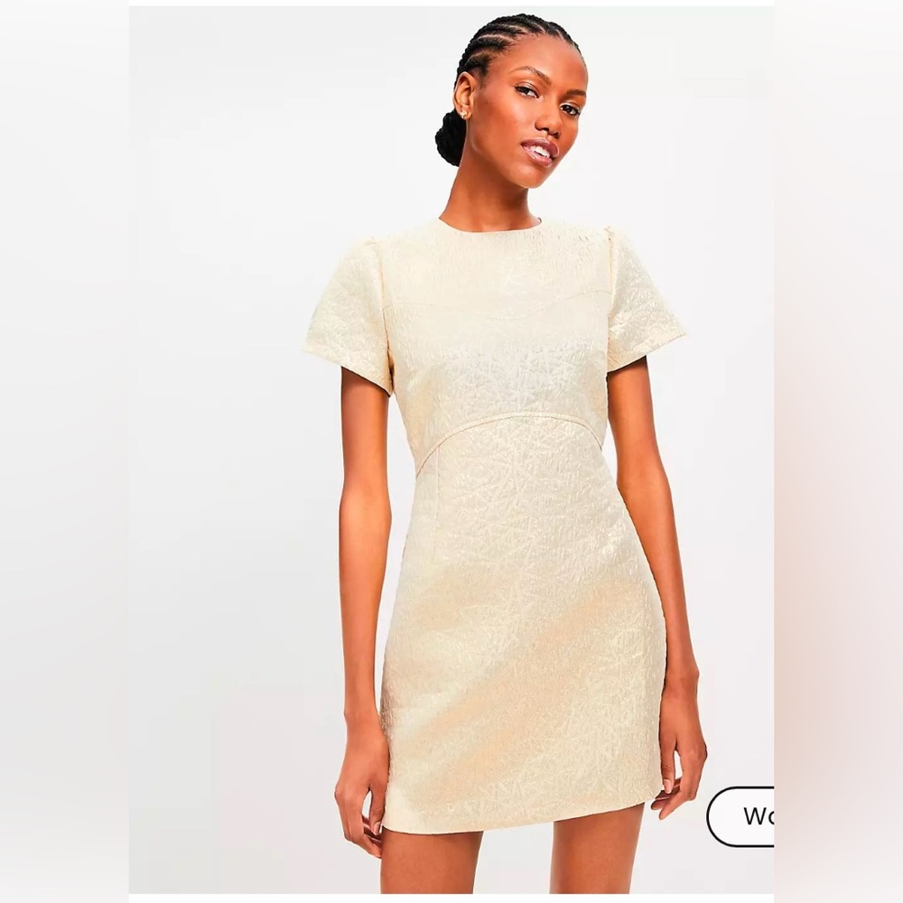 Metallic Brocade Short Sleeve Mini Dress